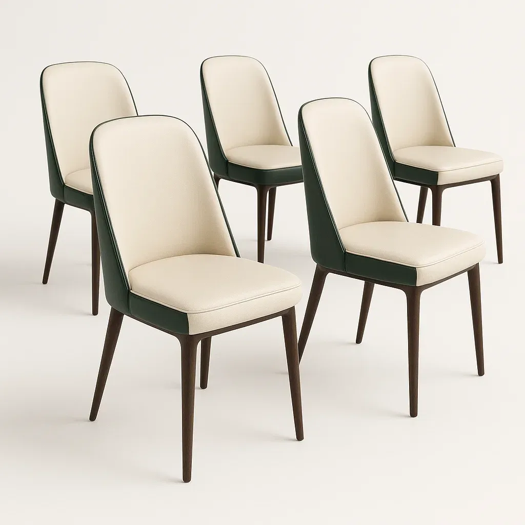 Tuolisetit 5 Kappaletta Ruokailutuoleja Keinonahka Puurunko Kerma Vihreä 52x54x85 cm