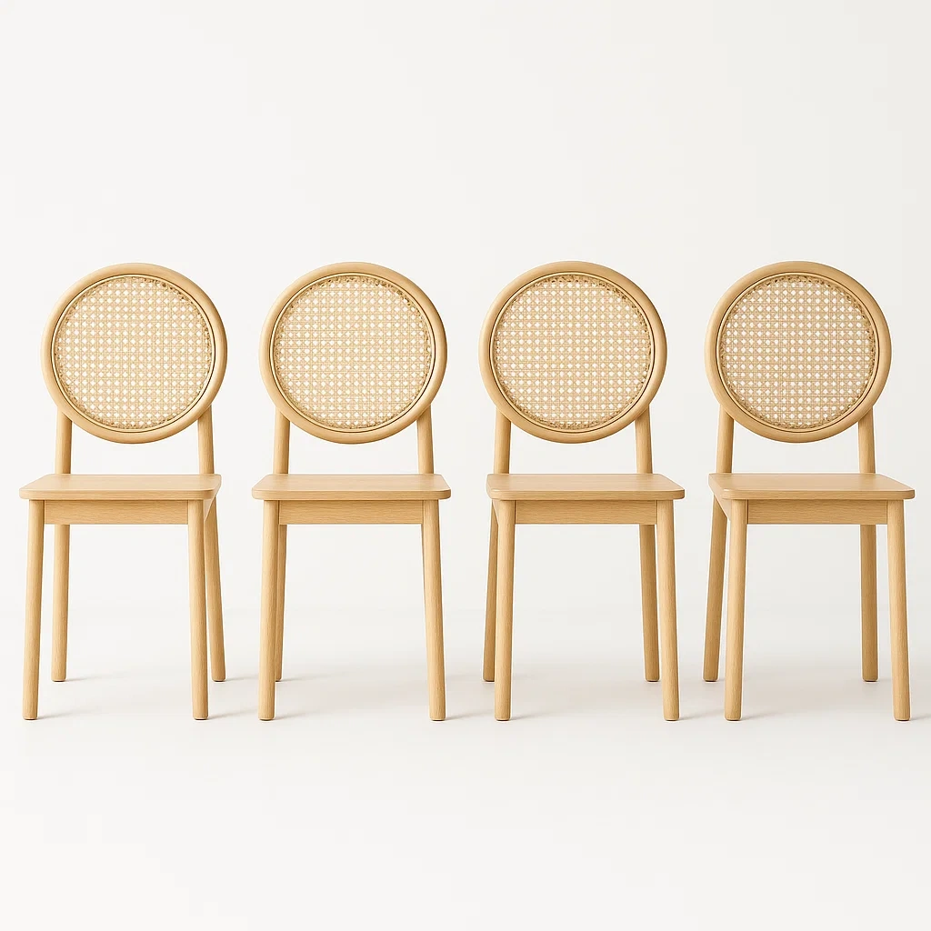 Tuolisetit Saarnipuiset Ruokapöydän Tuolit 4 Kappaletta Rottinkiselkänojalla Luonnollinen Viimeistely