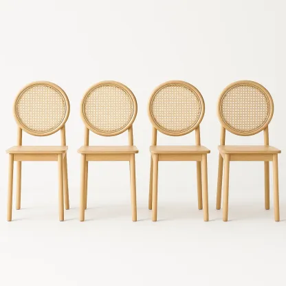 Tuolisetit Saarnipuiset Ruokapöydän Tuolit 4 Kappaletta Rottinkiselkänojalla Luonnollinen Viimeistely
