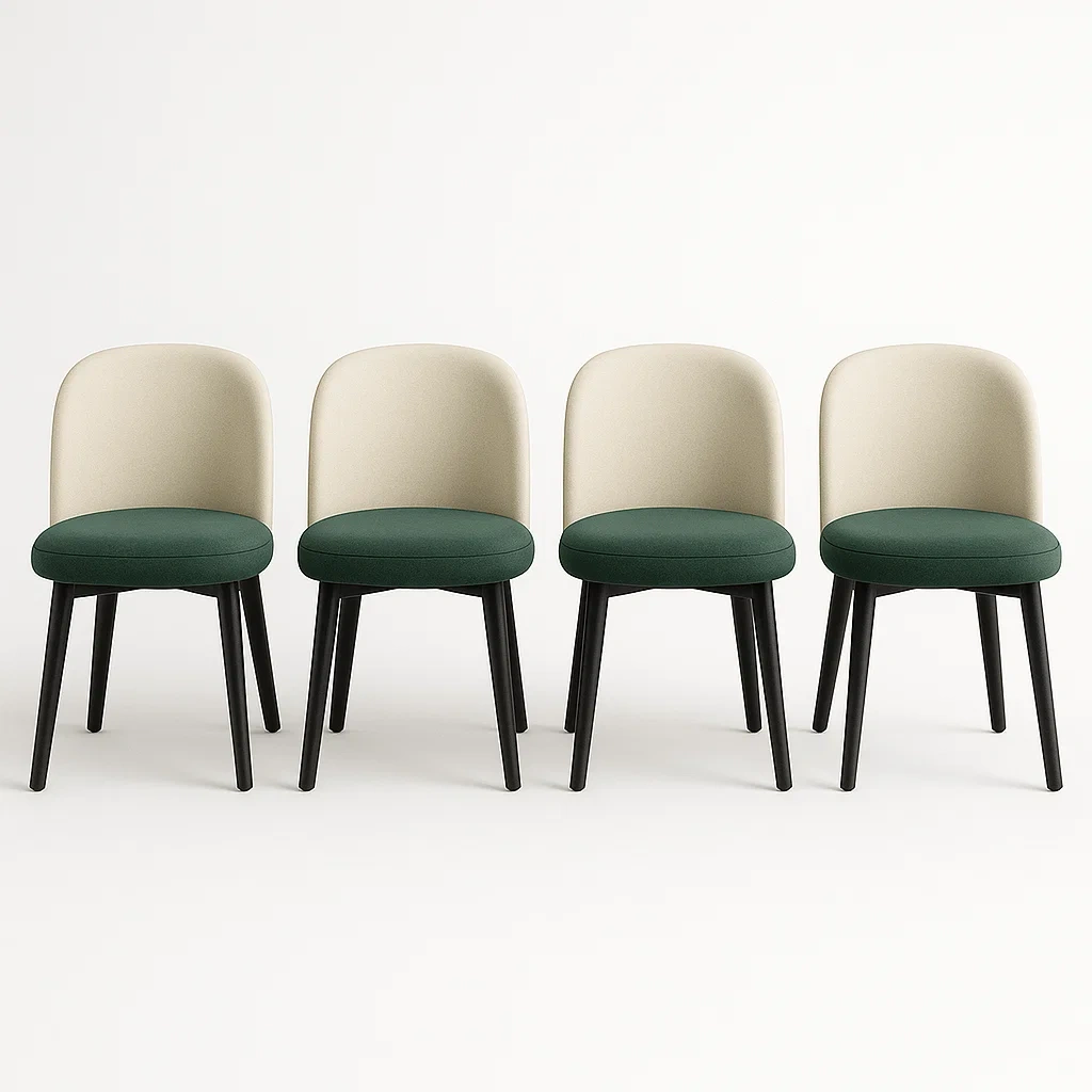 Tuolisetit Neljän Tuolin Sarja Kangasistuimella ja Puisilla Jaloilla 84cm Korkeus Vihreä/Valkoinen