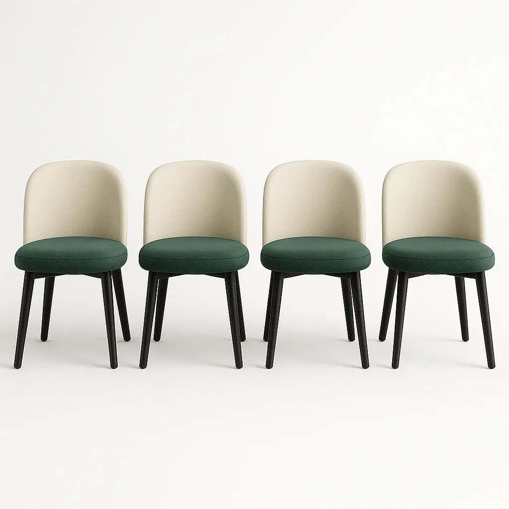 Tuolisetit Neljän Tuolin Sarja Kangasistuimella ja Puisilla Jaloilla 84cm Korkeus Vihreä/Valkoinen