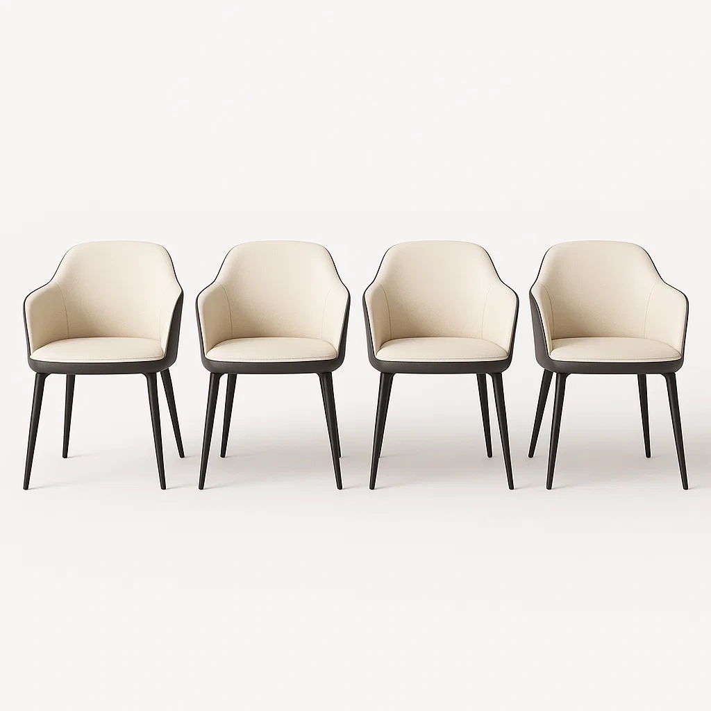 Tuolisetit Neljä Kappaletta Pehmustettu Tuoli Nahka/Metalli Musta/Beige 54x58x76 cm