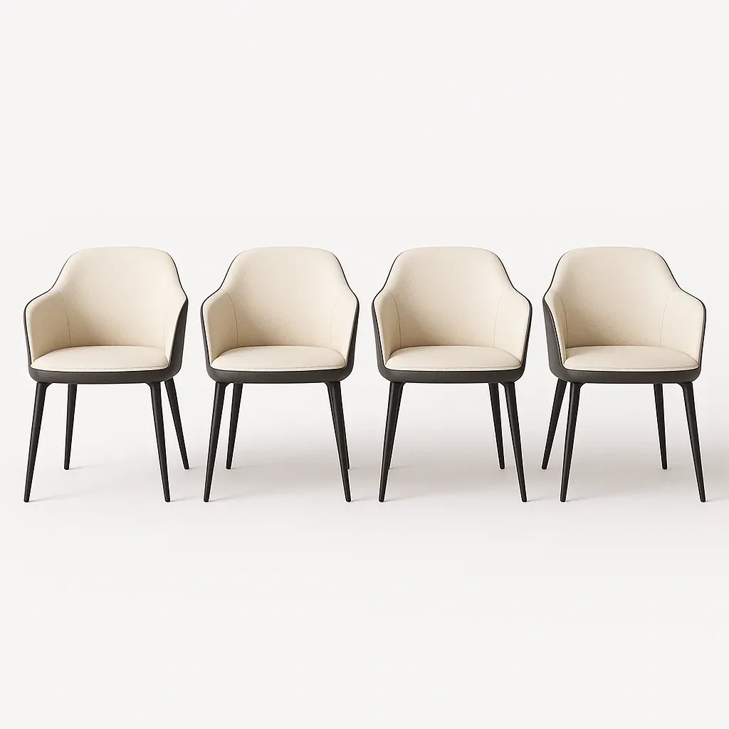 Tuolisetit Neljä Kappaletta Pehmustettu Tuoli Nahka/Metalli Musta/Beige 54x58x76 cm