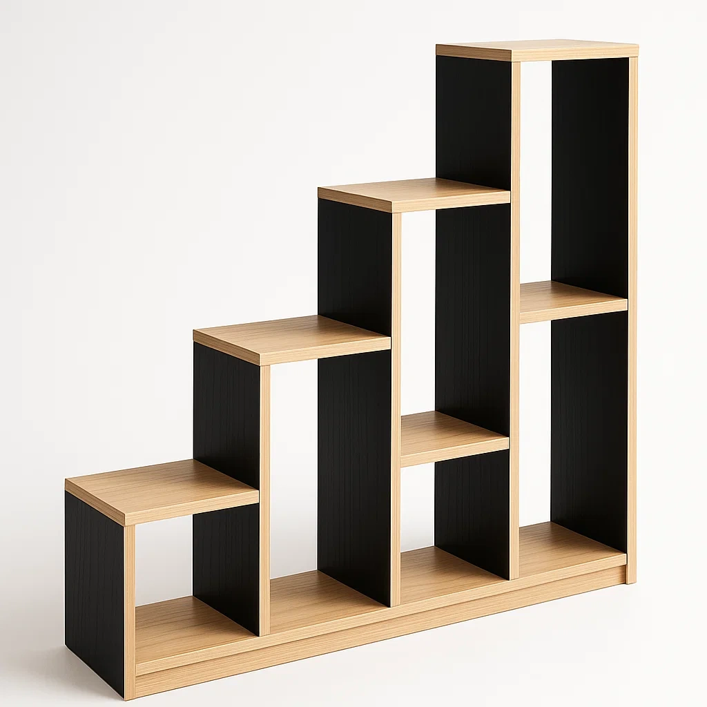 Hylly eri korkuinen MDF viilupinta musta/luonnonväri