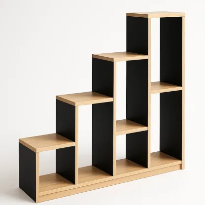 Hylly eri korkuinen MDF viilupinta musta/luonnonväri
