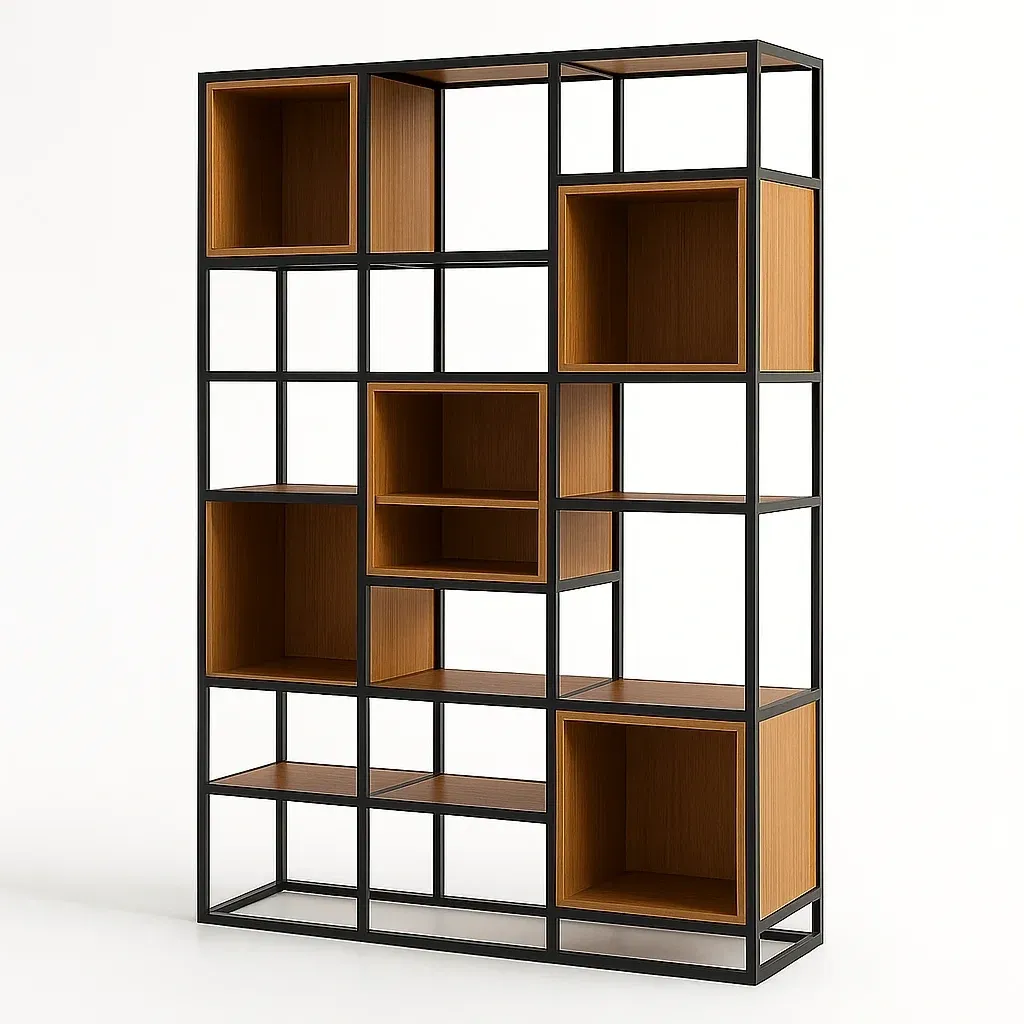 Hylly metalli/puukomposiitti musta/ruskea 180x120x30 cm