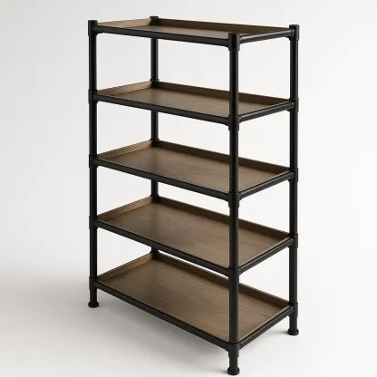 Hylly metallikehikkoinen viiden tason 80x30x150 cm kahvi puukuitulevy