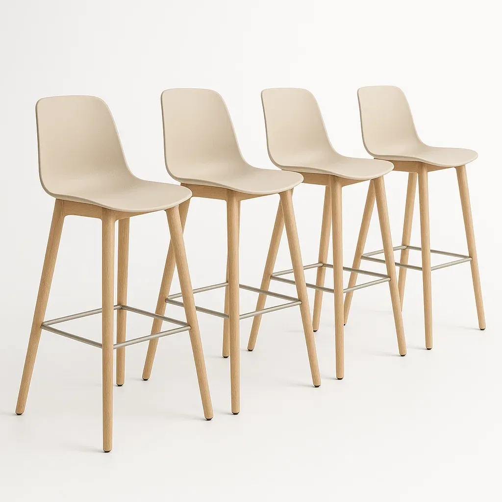 Korkeiden jakkaroiden setti keittiö 4 kpl korkea selkänoja muovi/puu beige