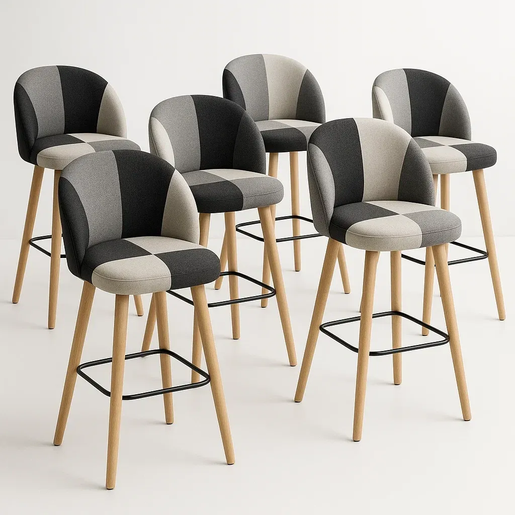 Korkeiden jakkaroiden setti 6 kpl verhoiltu puujalat 101 cm musta/harmaa