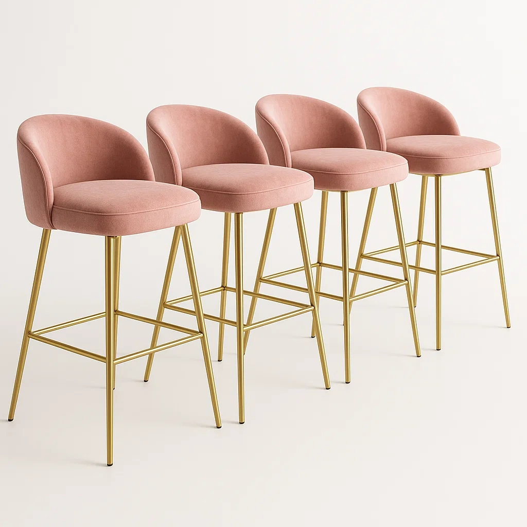 Korkeat jakkarat setti teräsrakenne samettiverhoilu vaaleanpunainen 4 kpl korkeus 90 cm