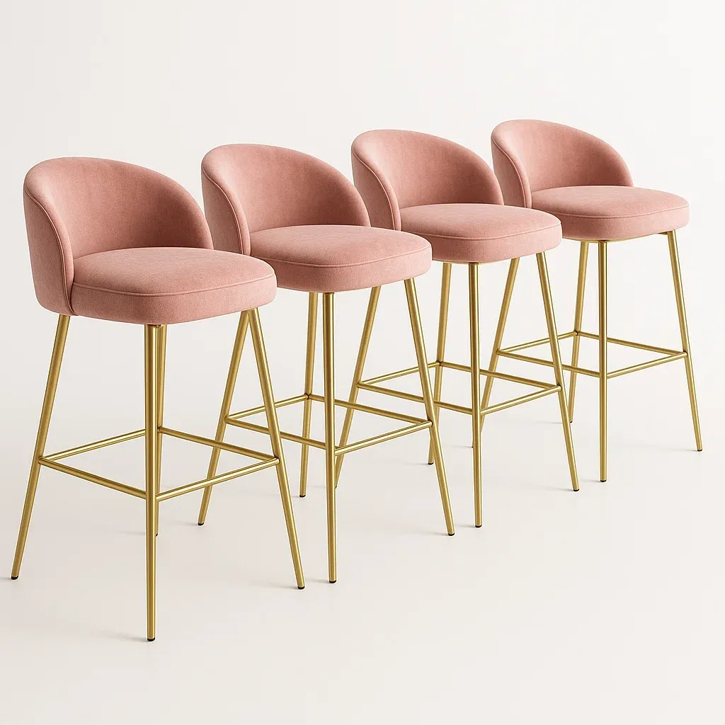 Korkeat jakkarat setti teräsrakenne samettiverhoilu vaaleanpunainen 4 kpl korkeus 90 cm