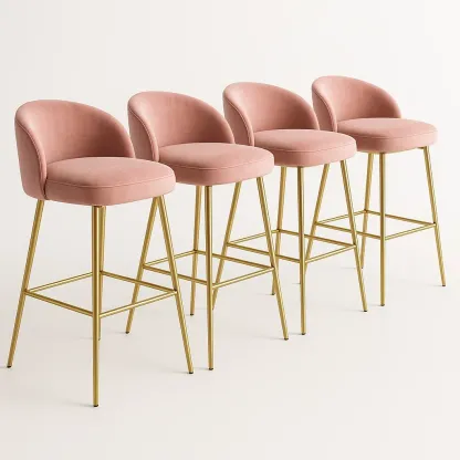 Korkeat jakkarat setti teräsrakenne samettiverhoilu vaaleanpunainen 4 kpl korkeus 90 cm