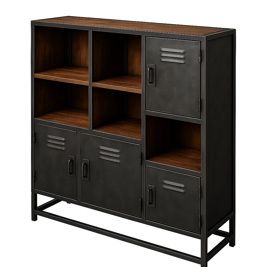 Kirjahylly metallihyllykaappi neljällä ovella 80x30x120 cm musta puu/MDF