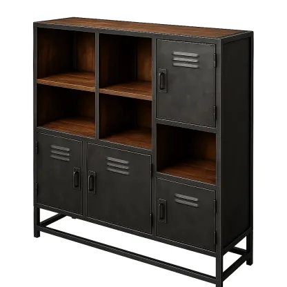 Kirjahylly metallihyllykaappi neljällä ovella 80x30x120 cm musta puu/MDF