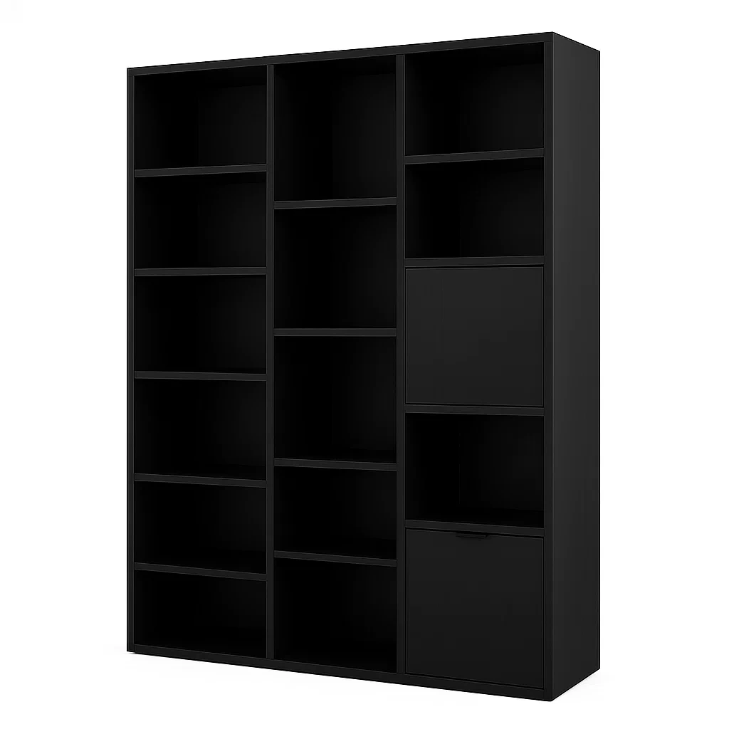 Kirjahylly musta 10 lokeroa 200x120x30 cm lastulevy