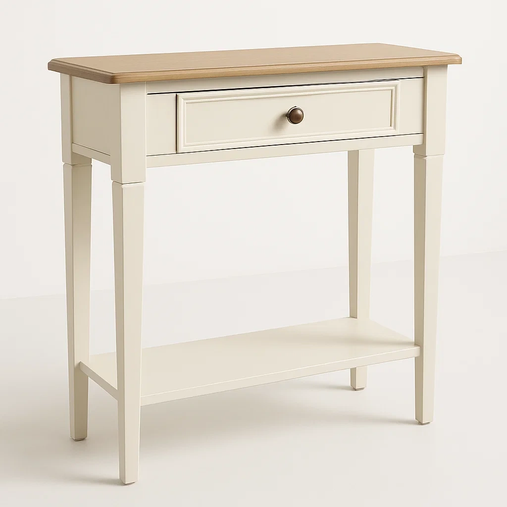 Konsolipöytä puinen MDF-levystä vetolaatikolla 80x30x85 cm valkoinen/tammi