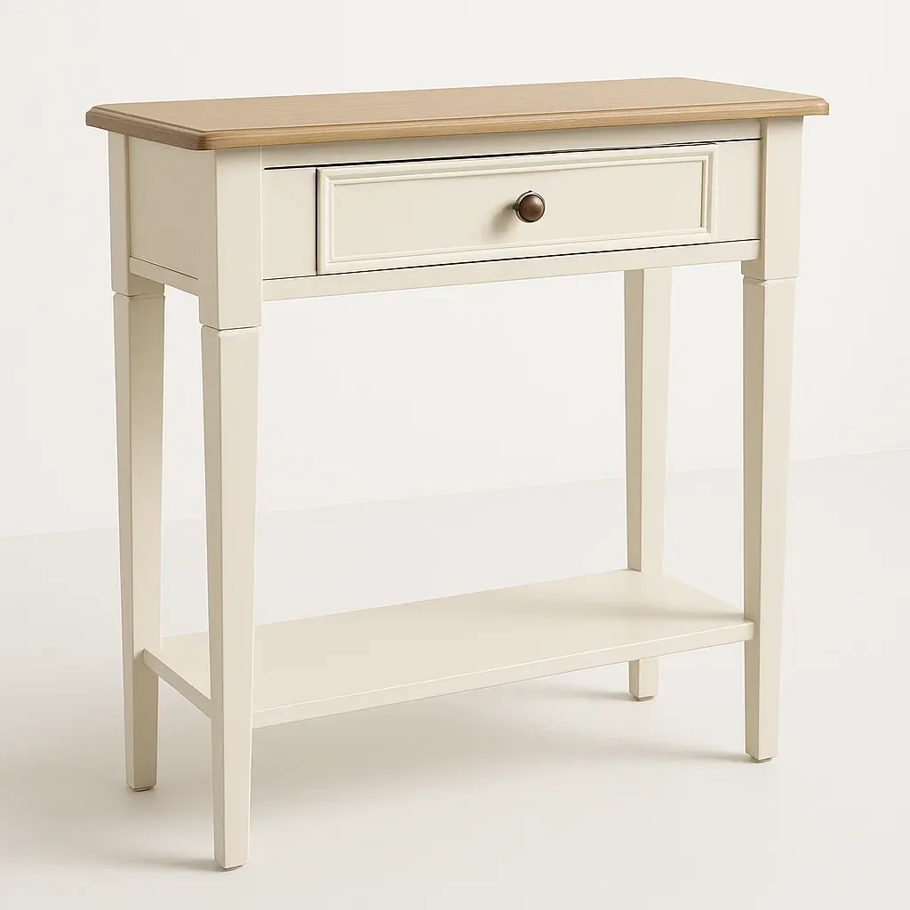 Konsolipöytä puinen MDF-levystä vetolaatikolla 80x30x85 cm valkoinen/tammi