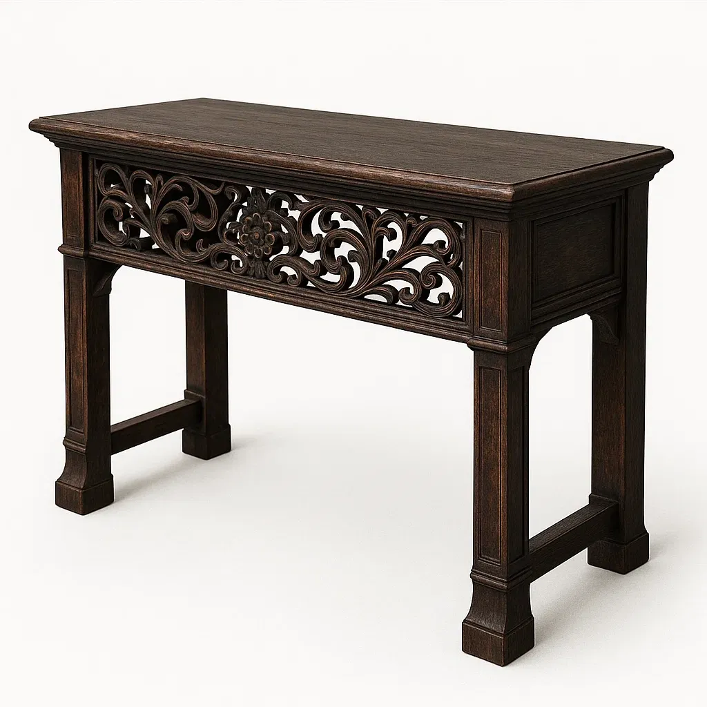 Konsolipöytä puuveistetty koristeellinen pähkinänruskea 120x40x80 cm