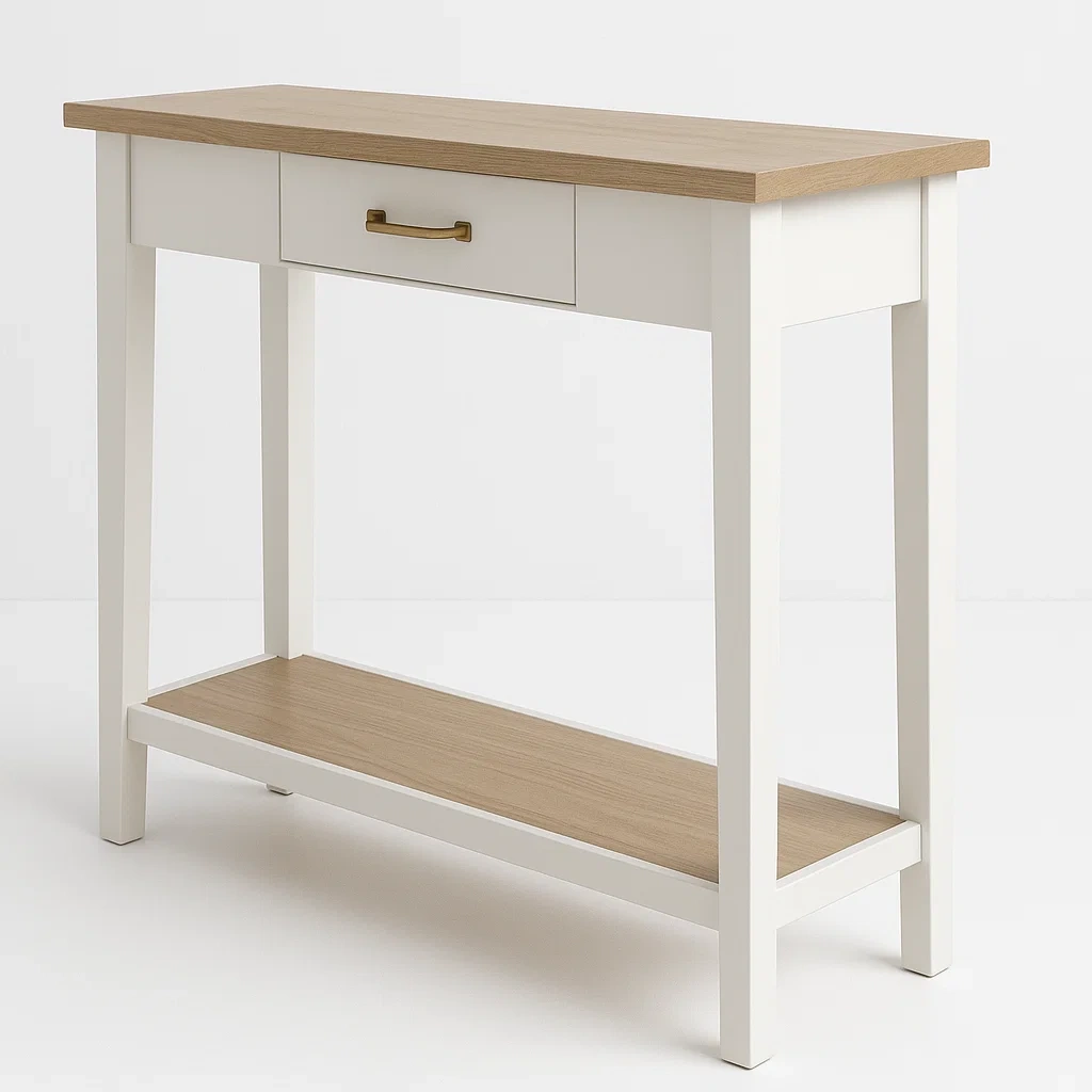 Konsolipöytä laatikolla ja hyllyllä tammi/valkoinen puu/MDF 100x35x80 cm