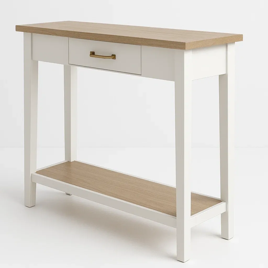 Konsolipöytä laatikolla ja hyllyllä tammi/valkoinen puu/MDF 100x35x80 cm