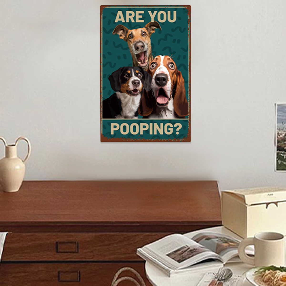 Fun bathroom wall art - “Are You Pooping?” Three Dogs Canvas