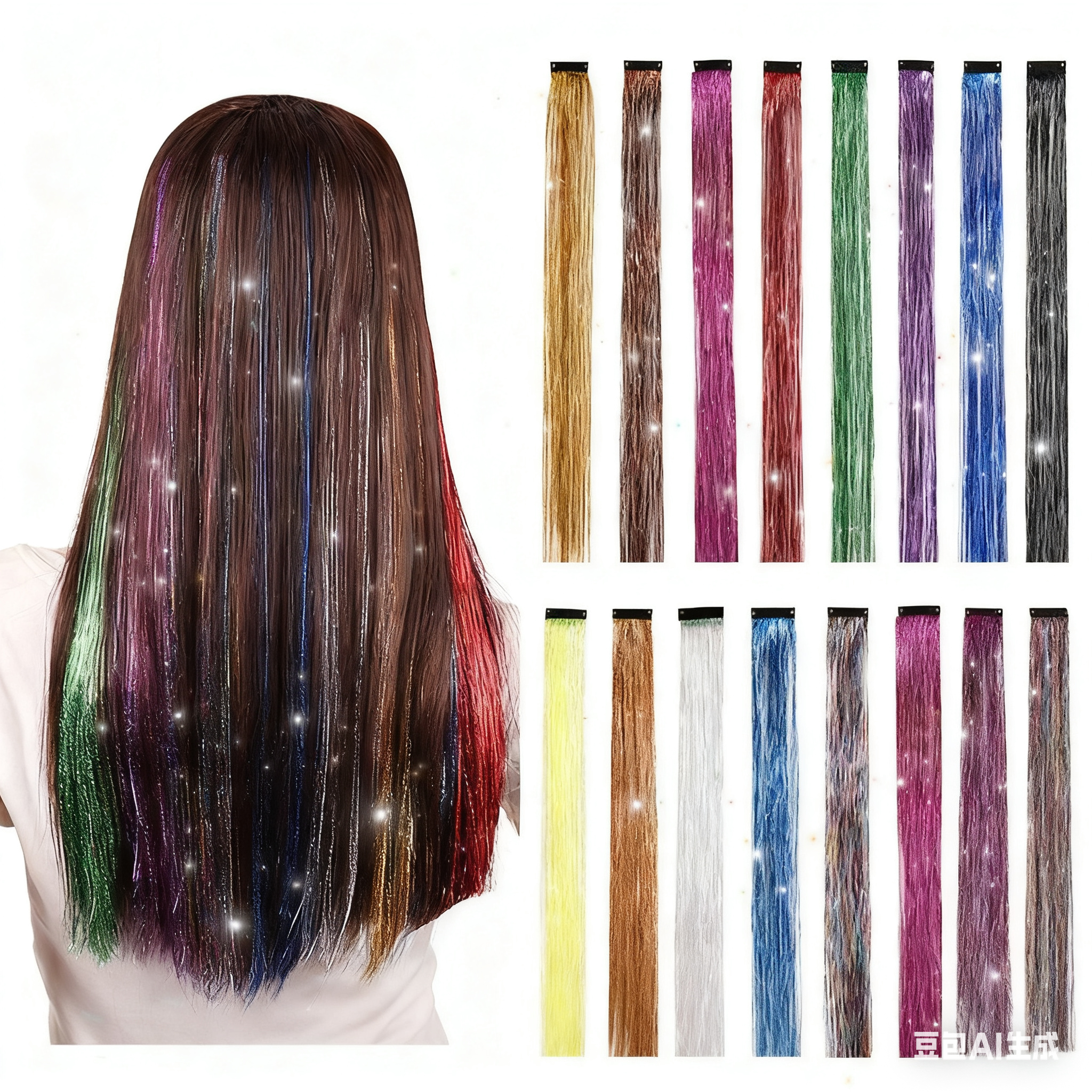 Highlight Glitter Tinsel Hair Extensions Clip
