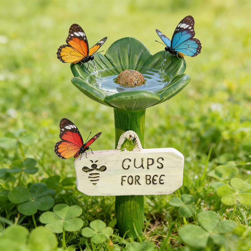 Resin Bee Watering Station with Flower Design Bee Pollinator Feeder Drinking Cup