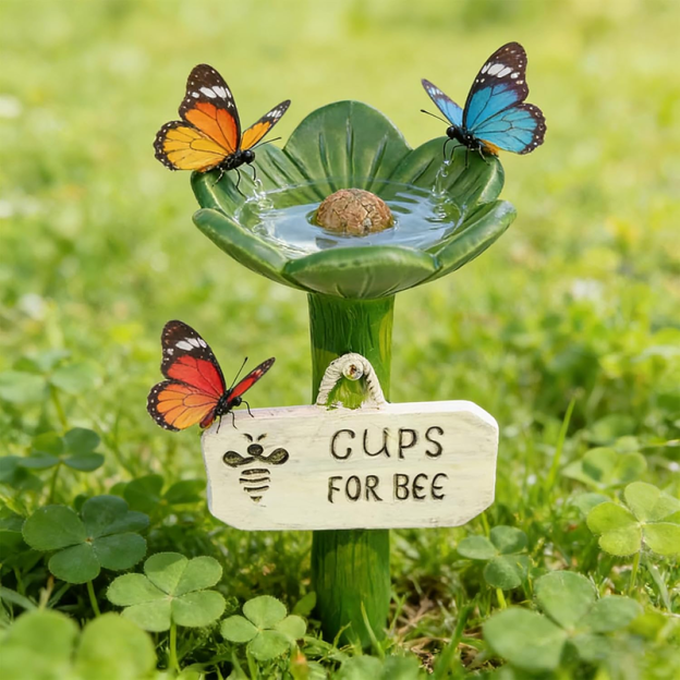 Resin Bee Watering Station with Flower Design Bee Pollinator Feeder Drinking Cup