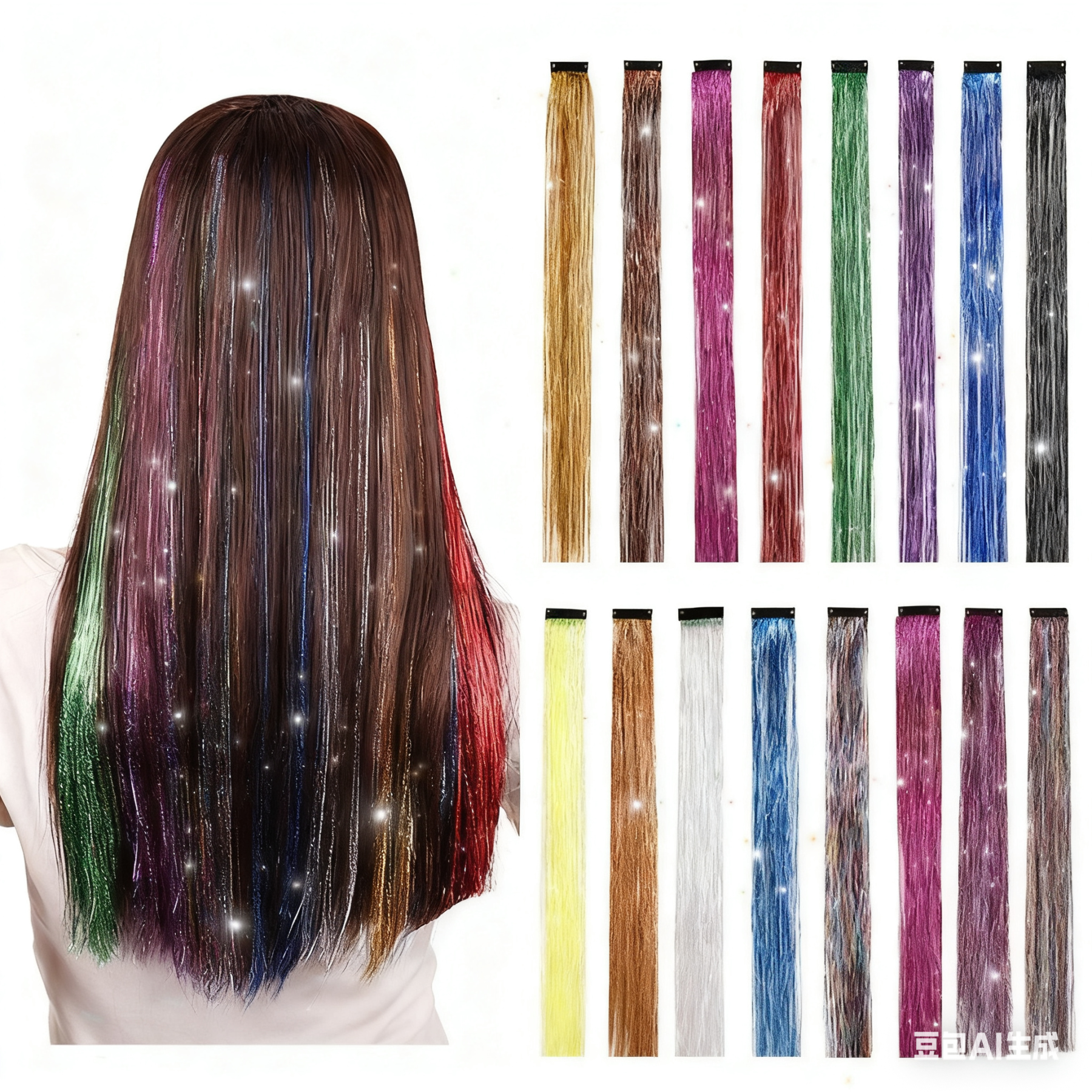 Highlight Glitter Tinsel Hair Extensions Clip
