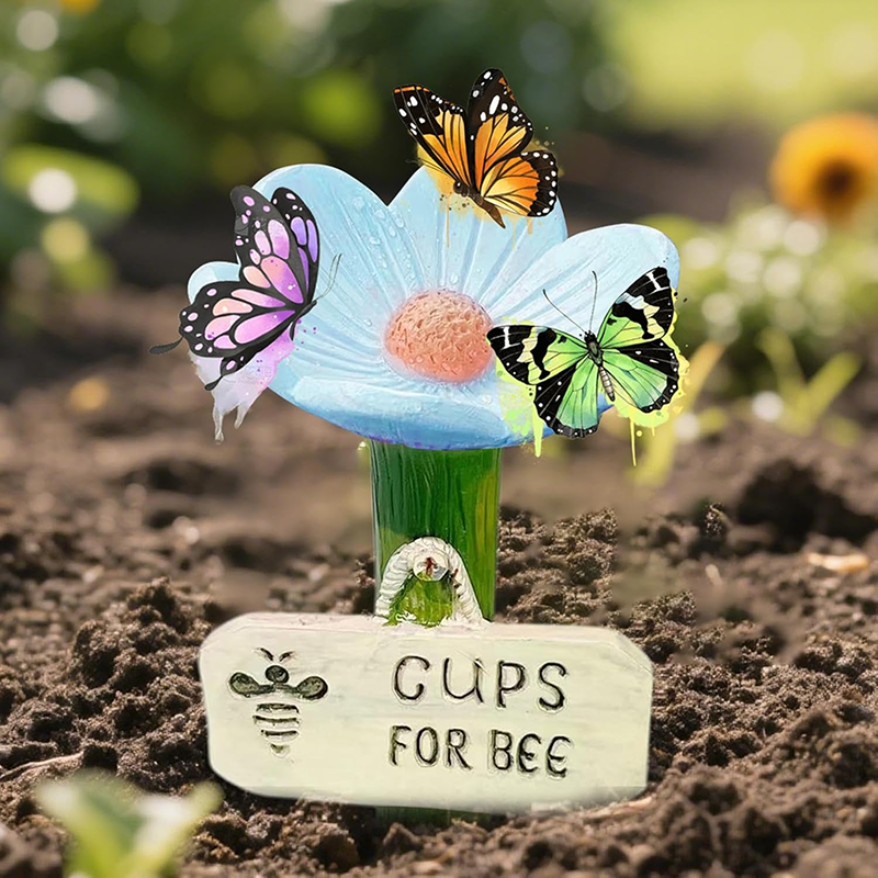 Resin Bee Watering Station with Flower Design Bee Pollinator Feeder Drinking Cup