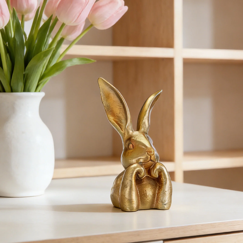 Premium Large Easter Golden Resin Rabbit Desktop Ornament