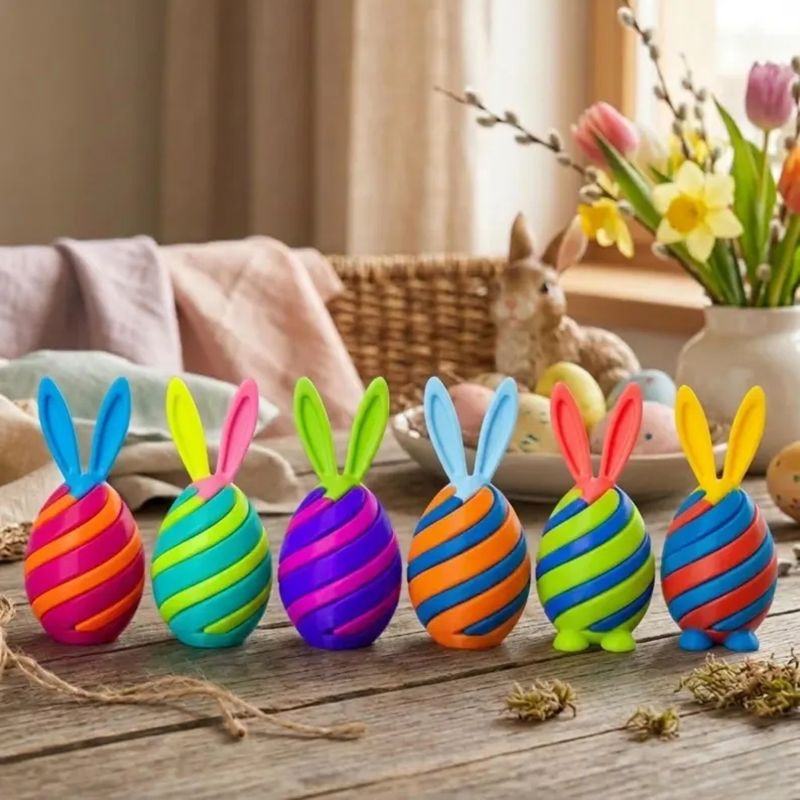 3D-Printed Easter Egg Stress Relief Toy, Spiral-Patterned Bunny Easter Basket