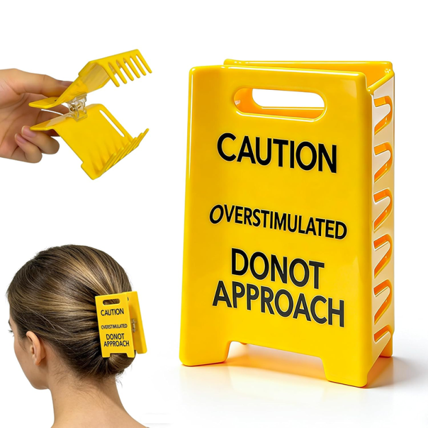 "Overstimulated" Warning Sign Novelty Hair Clip
