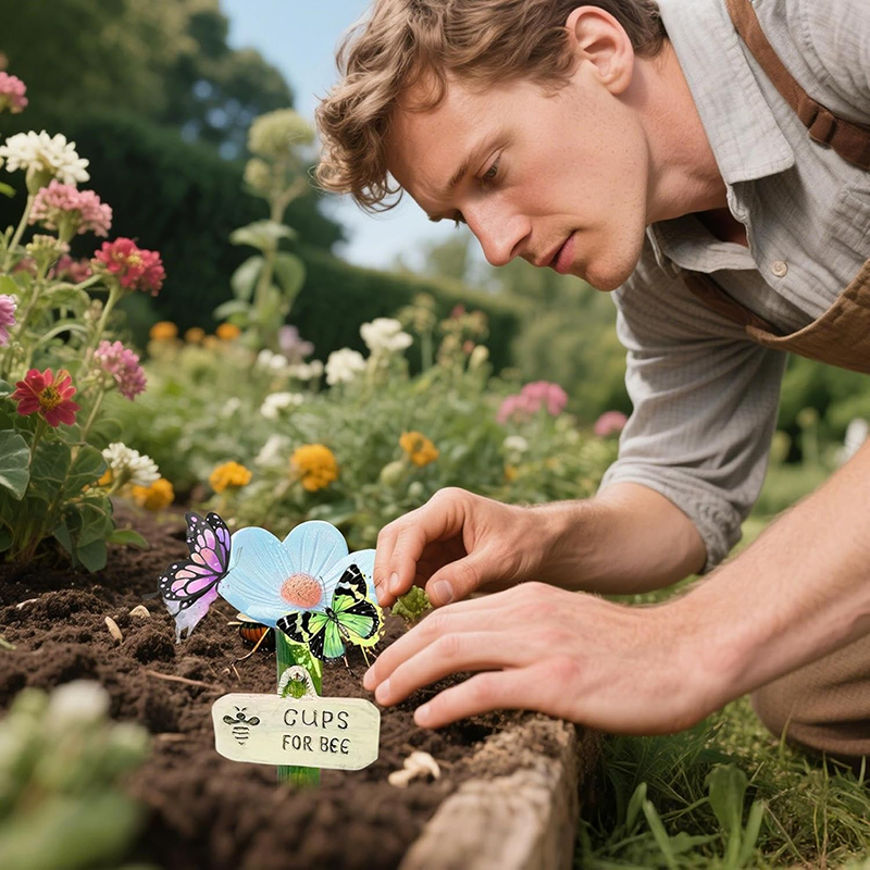 Resin Bee Watering Station with Flower Design Bee Pollinator Feeder Drinking Cup