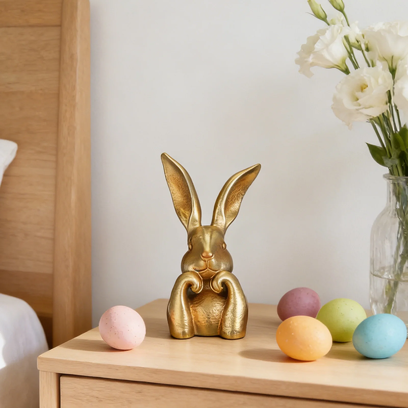 Premium Large Easter Golden Resin Rabbit Desktop Ornament