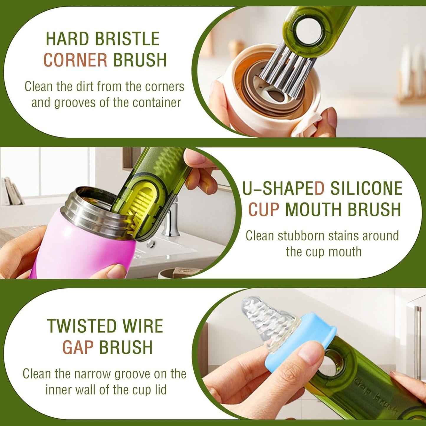 Multipurpose 3 in 1 Bottle Gap Cleaner Brush