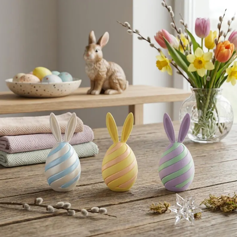 3D-Printed Easter Egg Stress Relief Toy, Spiral-Patterned Bunny Easter Basket