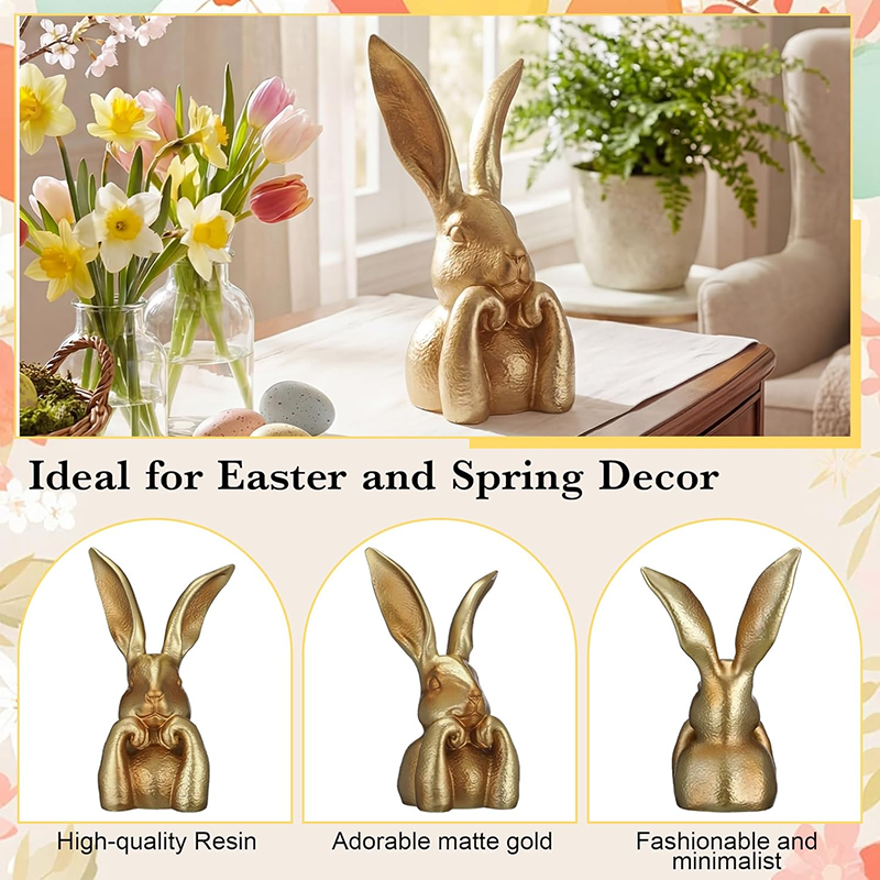 Premium Large Easter Golden Resin Rabbit Desktop Ornament