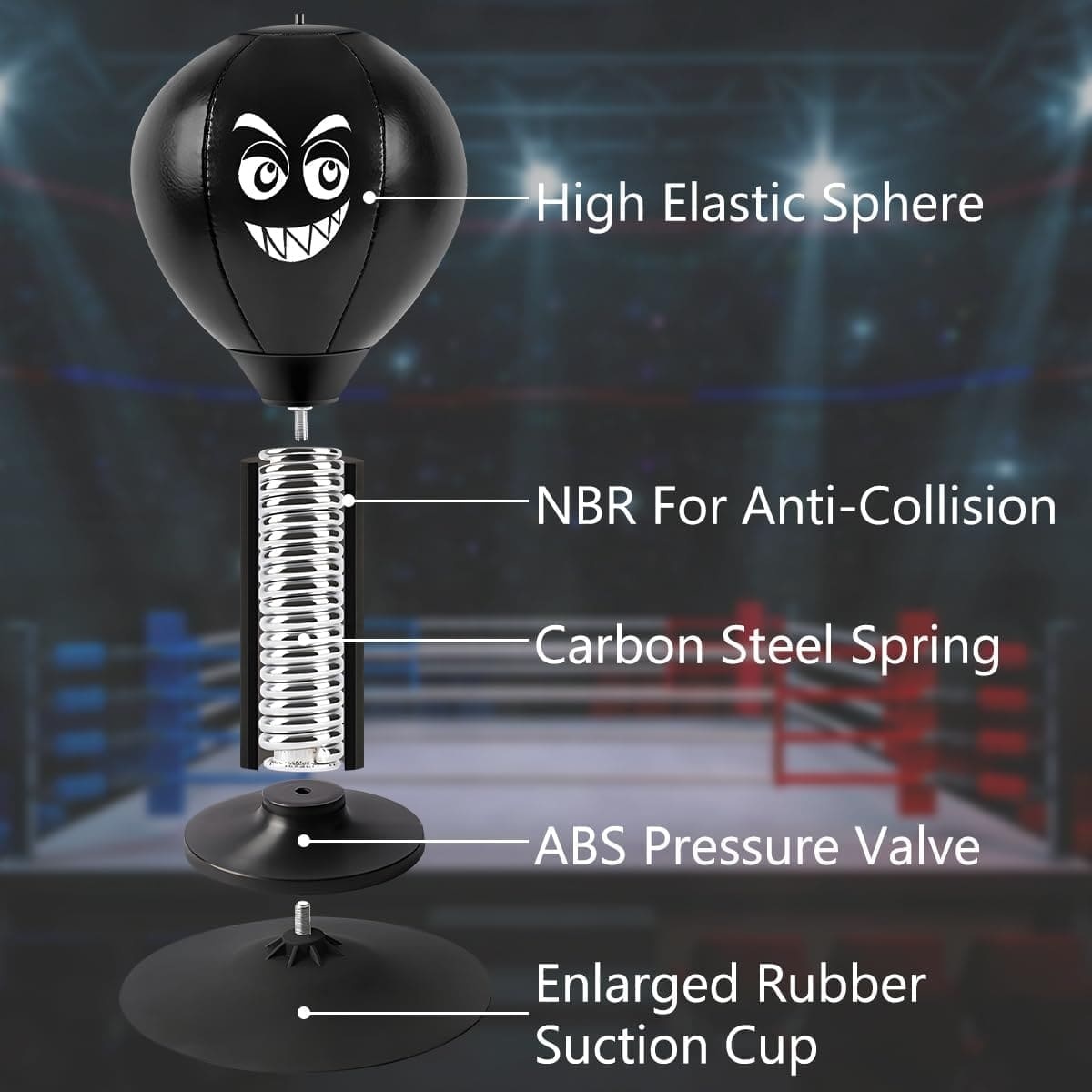 Desktop boxing punching bag with suction cup.