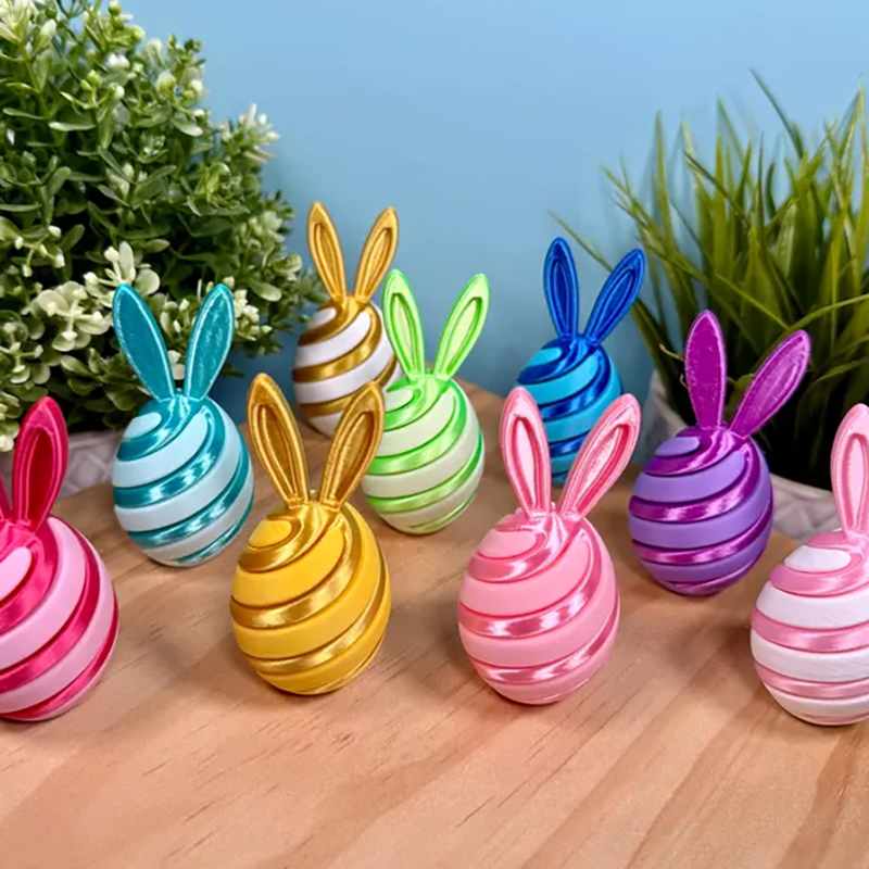 3D-Printed Easter Egg Stress Relief Toy, Spiral-Patterned Bunny Easter Basket