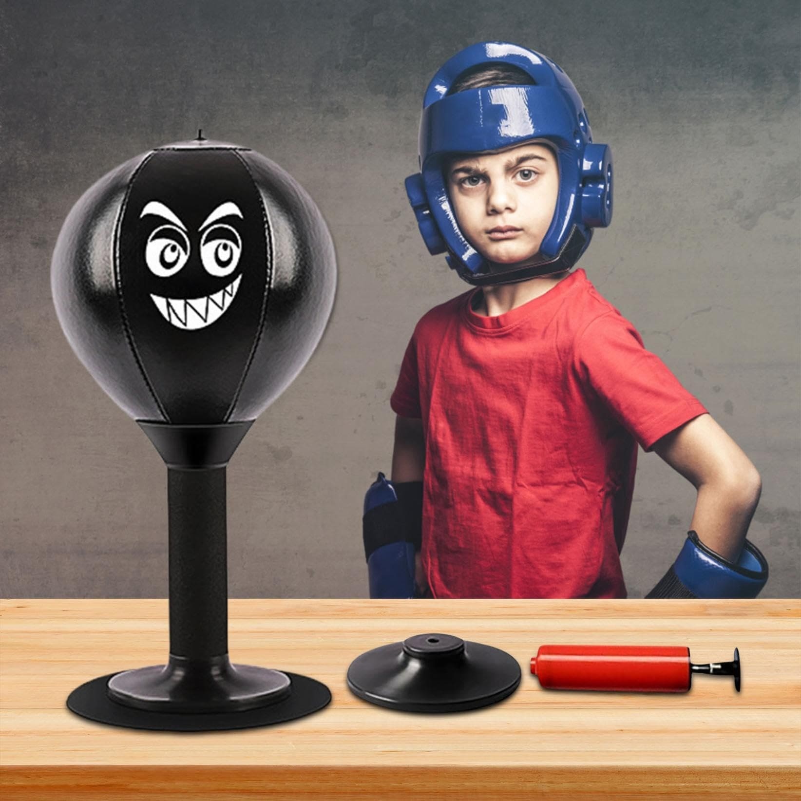 Desktop boxing punching bag with suction cup.