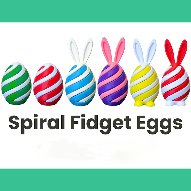 3D-Printed Easter Egg Stress Relief Toy, Spiral-Patterned Bunny Easter Basket