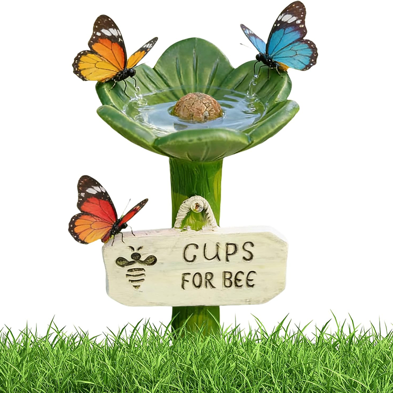Resin Bee Watering Station with Flower Design Bee Pollinator Feeder Drinking Cup