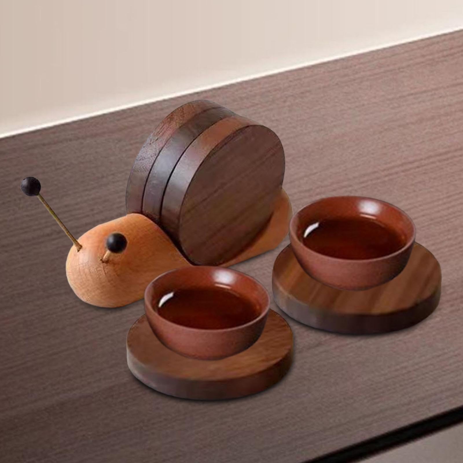Snail Shape - Solid Wood Coaster Set
