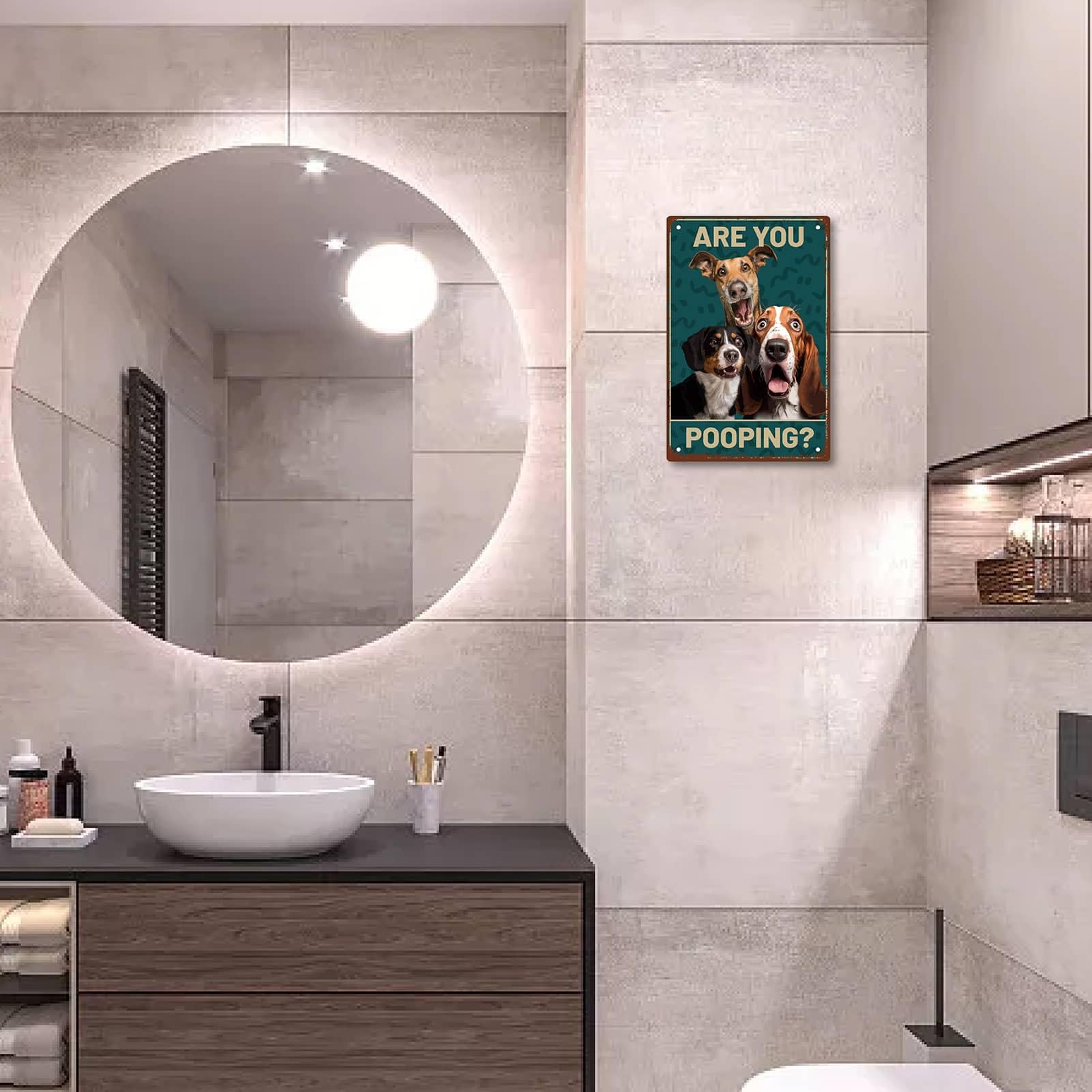 Fun bathroom wall art - “Are You Pooping?” Three Dogs Canvas