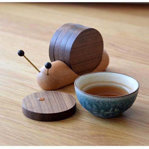 Snail Shape - Solid Wood Coaster Set