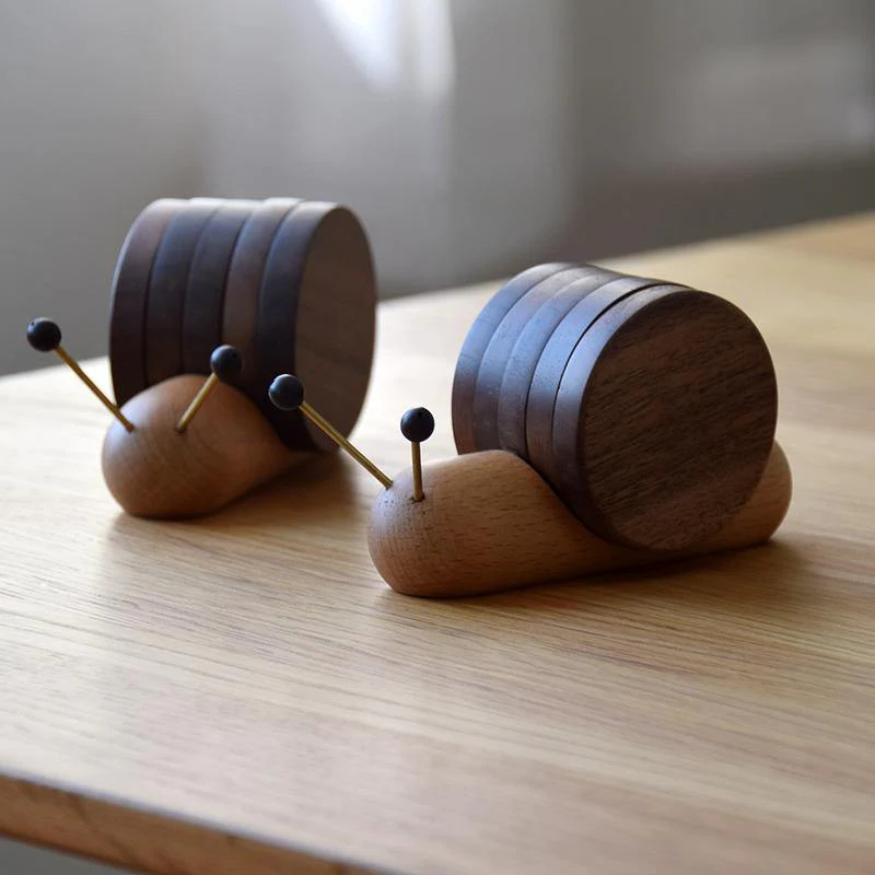 Snail Shape - Solid Wood Coaster Set