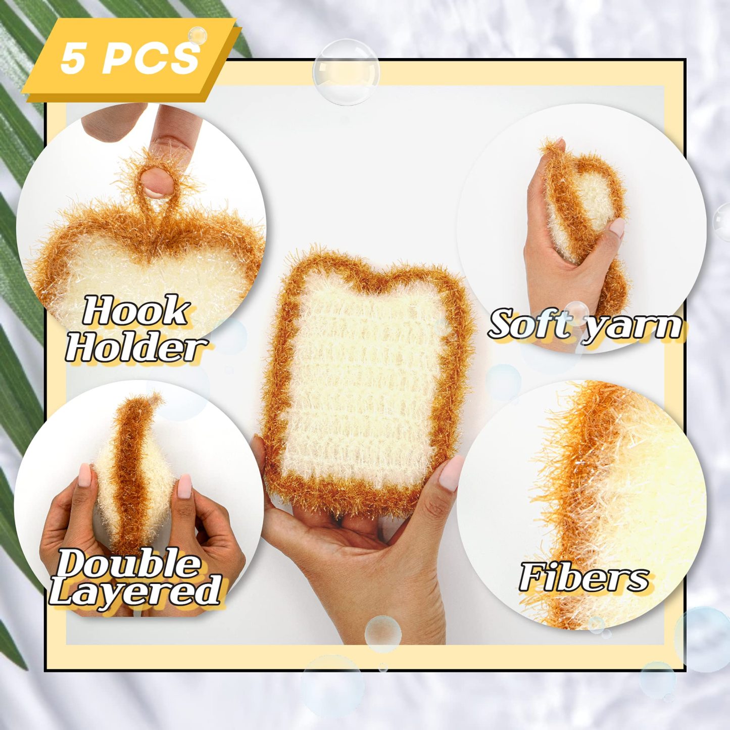 5PCs Cute toast-shaped dishwashing sponge