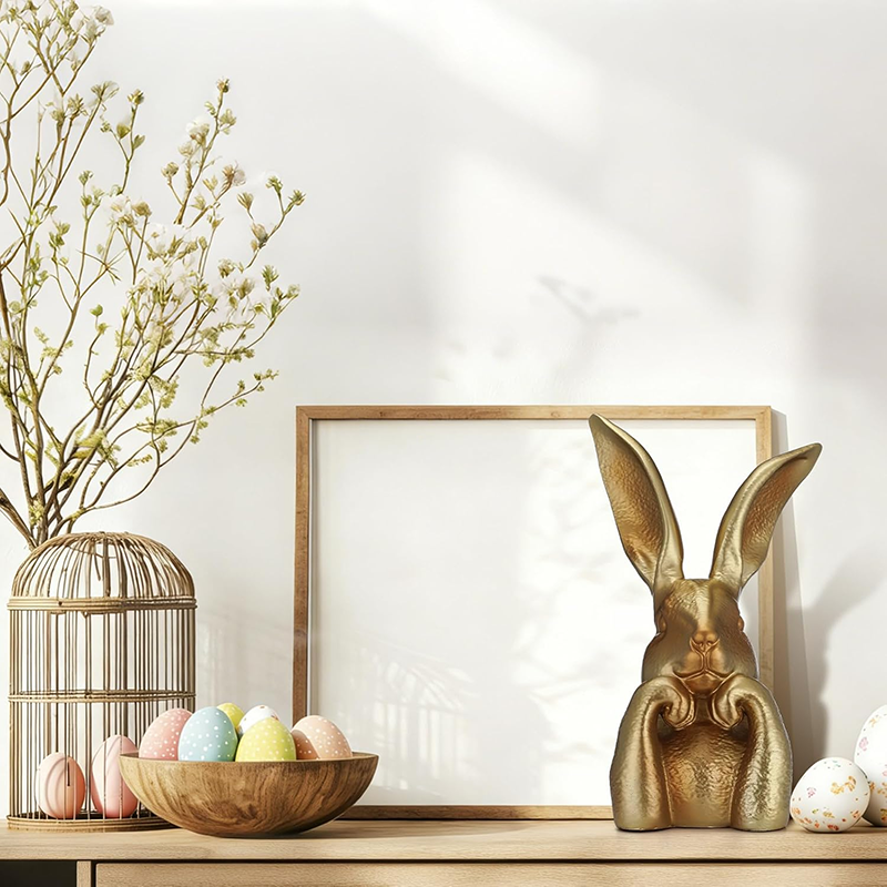 Premium Large Easter Golden Resin Rabbit Desktop Ornament
