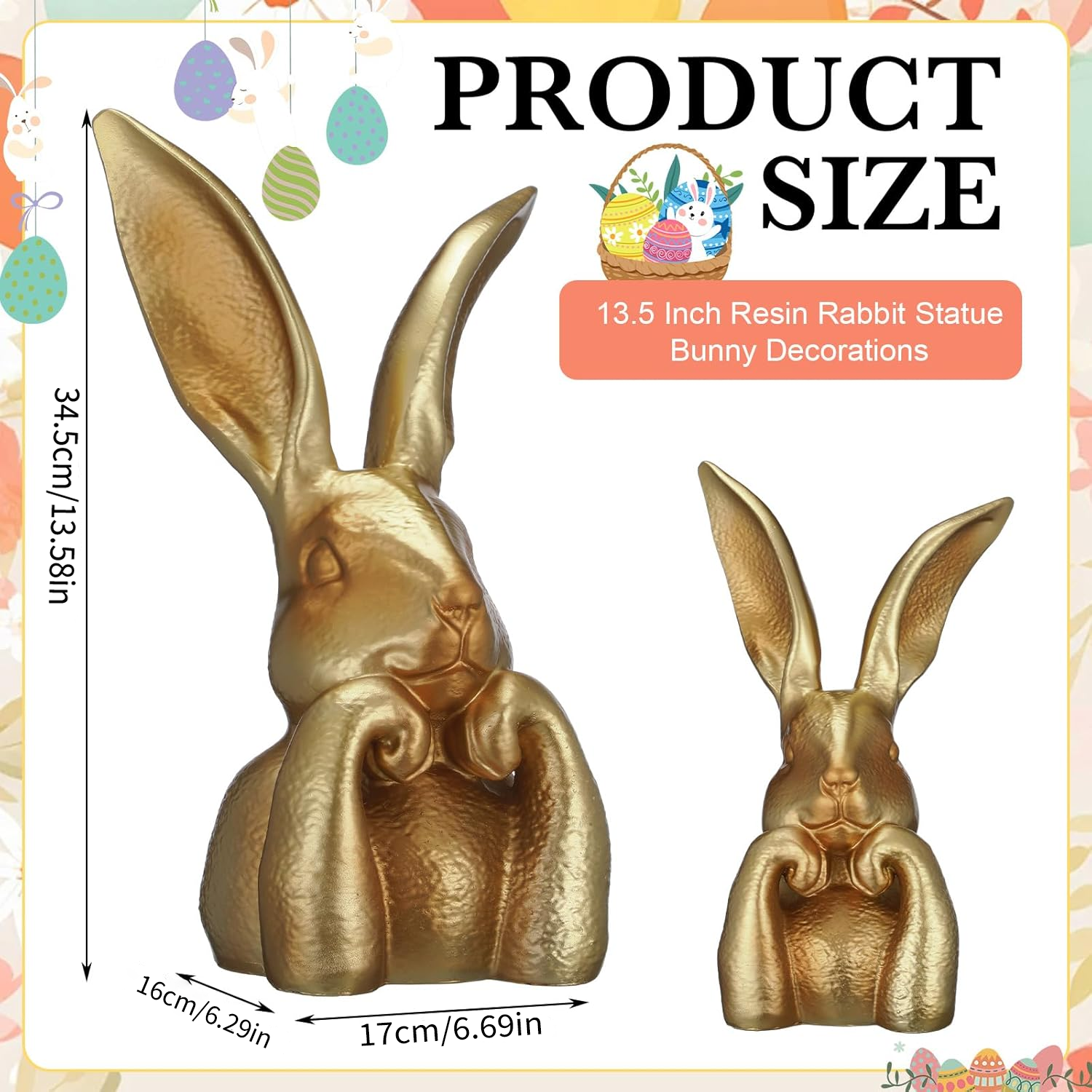 Premium Large Easter Golden Resin Rabbit Desktop Ornament